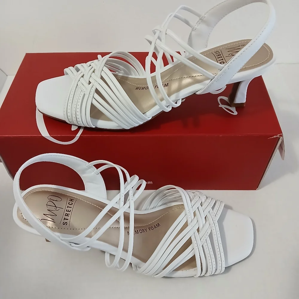 Impo Emmy White Stretch 2.5 Heel Sandal Size 8.5 Memory Foam Elastic - Picture 8 of 13